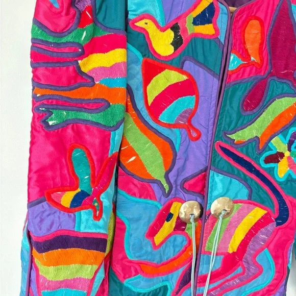 La Colección Judith Roberts Art to Wear Patchwork Multicolor Bomber Jacket Gift - Picture 14 of 16